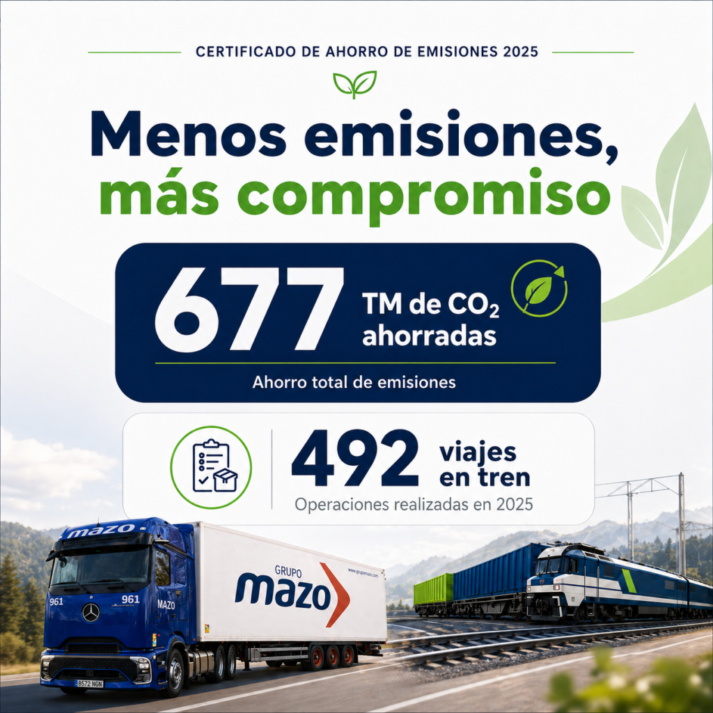 677 tCO₂ evitadas en 2025
Grupo Mazo apuesta por el transporte combinado